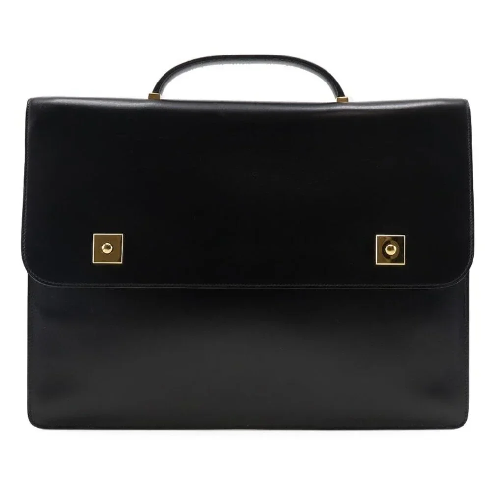 Hermes Danube 38 Briefcase 6 Z Calf Black Gold Hardware V Business Bag